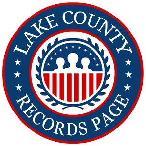 A round, red, white, and blue logo with the words 'Lake County Records Page' in relation to the state of Ohio.